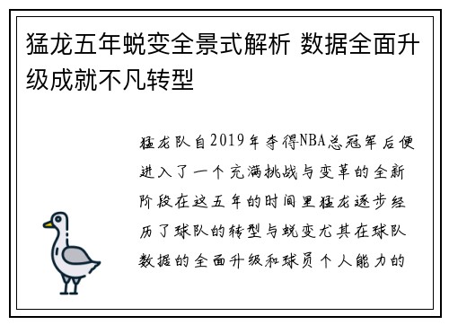 猛龙五年蜕变全景式解析 数据全面升级成就不凡转型