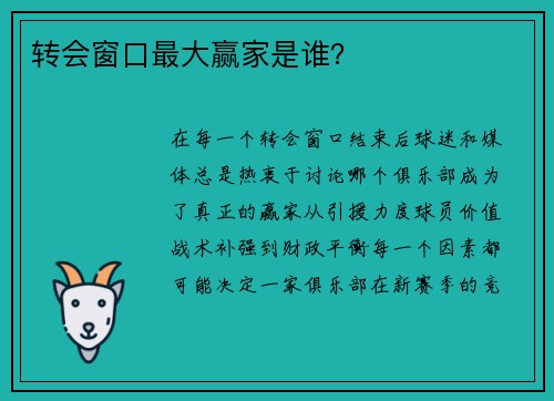 转会窗口最大赢家是谁？